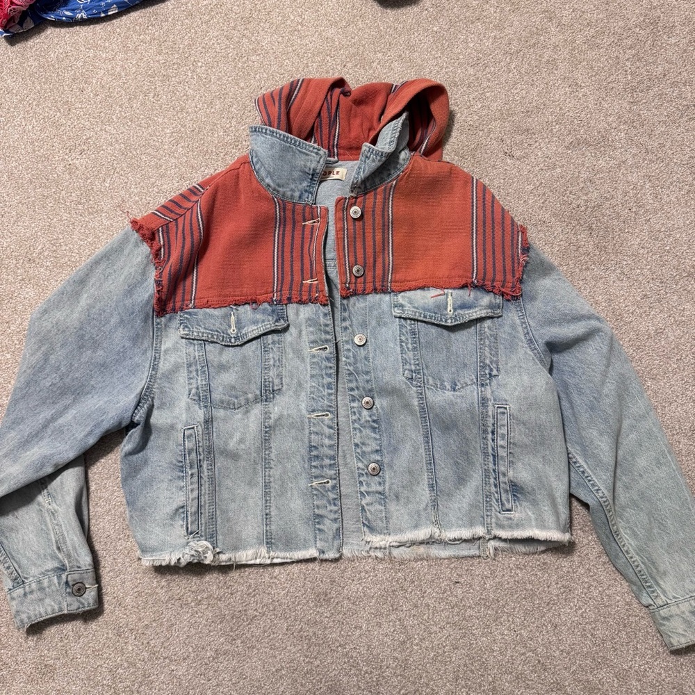 Free People - S - Hooded Cropped Jean Jacket